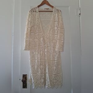 🤍 Belldini 100% Cotton Open‑Knit Crochet Cardigan – Size L